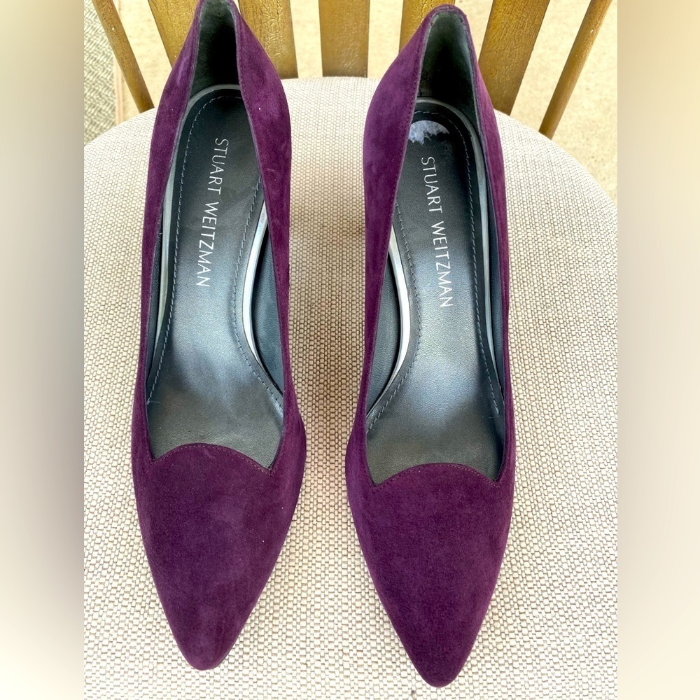 Stuart Weitzman Plum Suede Pointed-Toe Pumps
